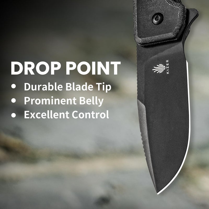 KIZER Nice Guy Pocket Folding Knife, 2.84" Nitro V Blade, Lightweight Sharp Camping and Hiking Knife, Comfort Micarta Handle, Liner Lock Flipper knives V3011A3 - Image 5